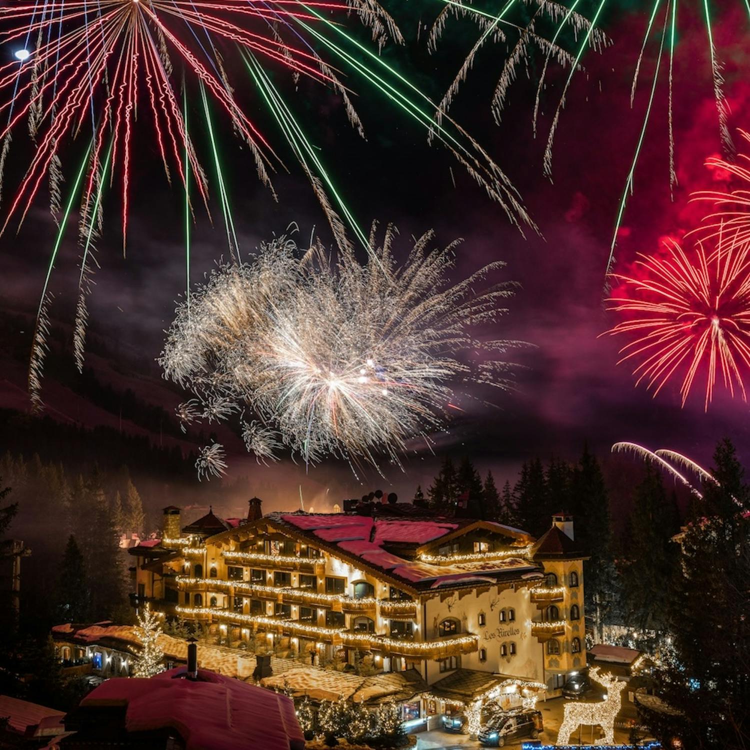 Feux d'artifices à Courchevel, Les Airelles, hôtel de luxe au coeur des 3 Vallées