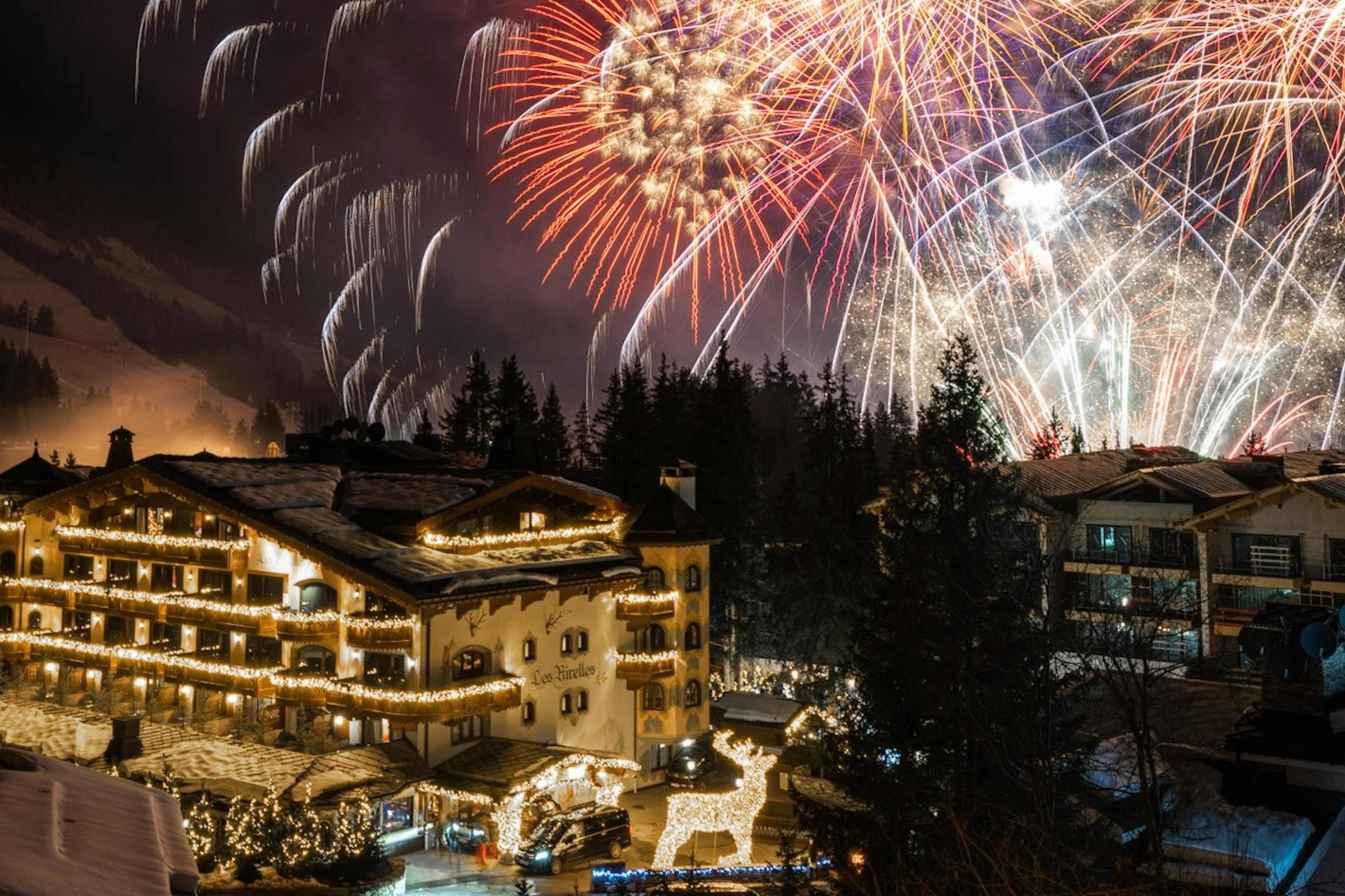 Feux d'artifices à Courchevel, Les Airelles, hôtel de luxe au coeur des 3 Vallées